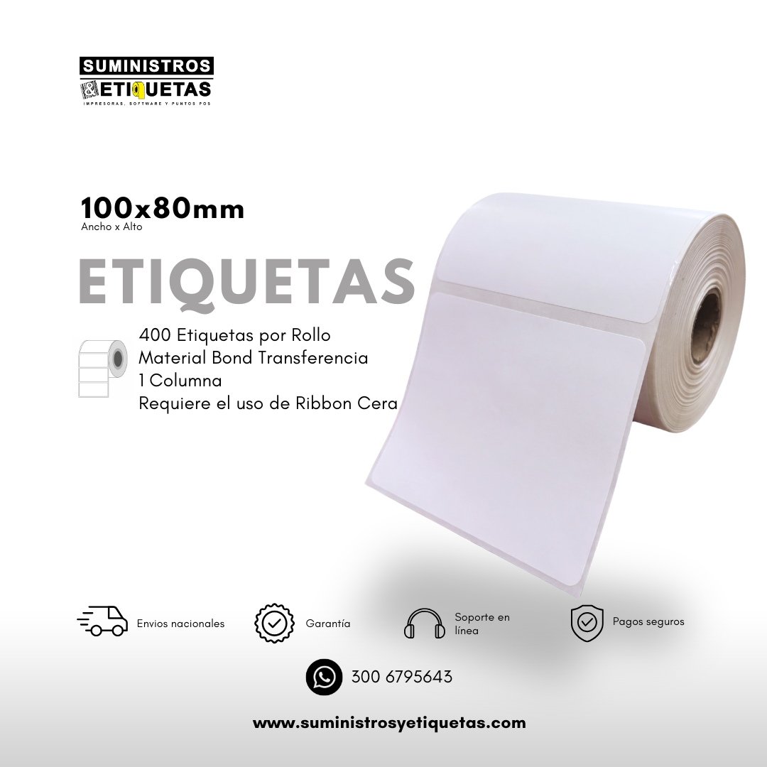 Rollo Etiqueta Adhesiva 100X80 Transferencia Térmica