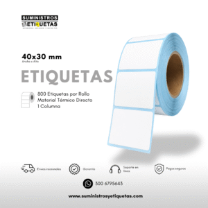 Rollo de Etiquetas Adhesivas 40x30mm – Térmica Directa (TD)