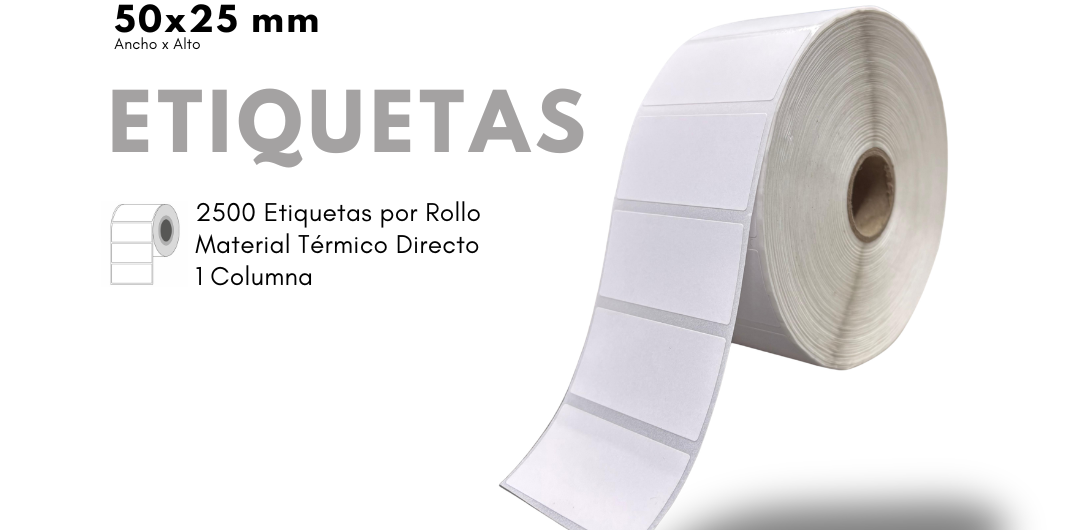 Rollo de Etiquetas Térmica Directa 50x25mm – 2.500 Unidades