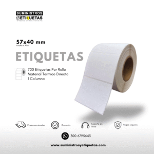 Rollo de Etiquetas Térmica Directa 57x40mm – 700 Unidades
