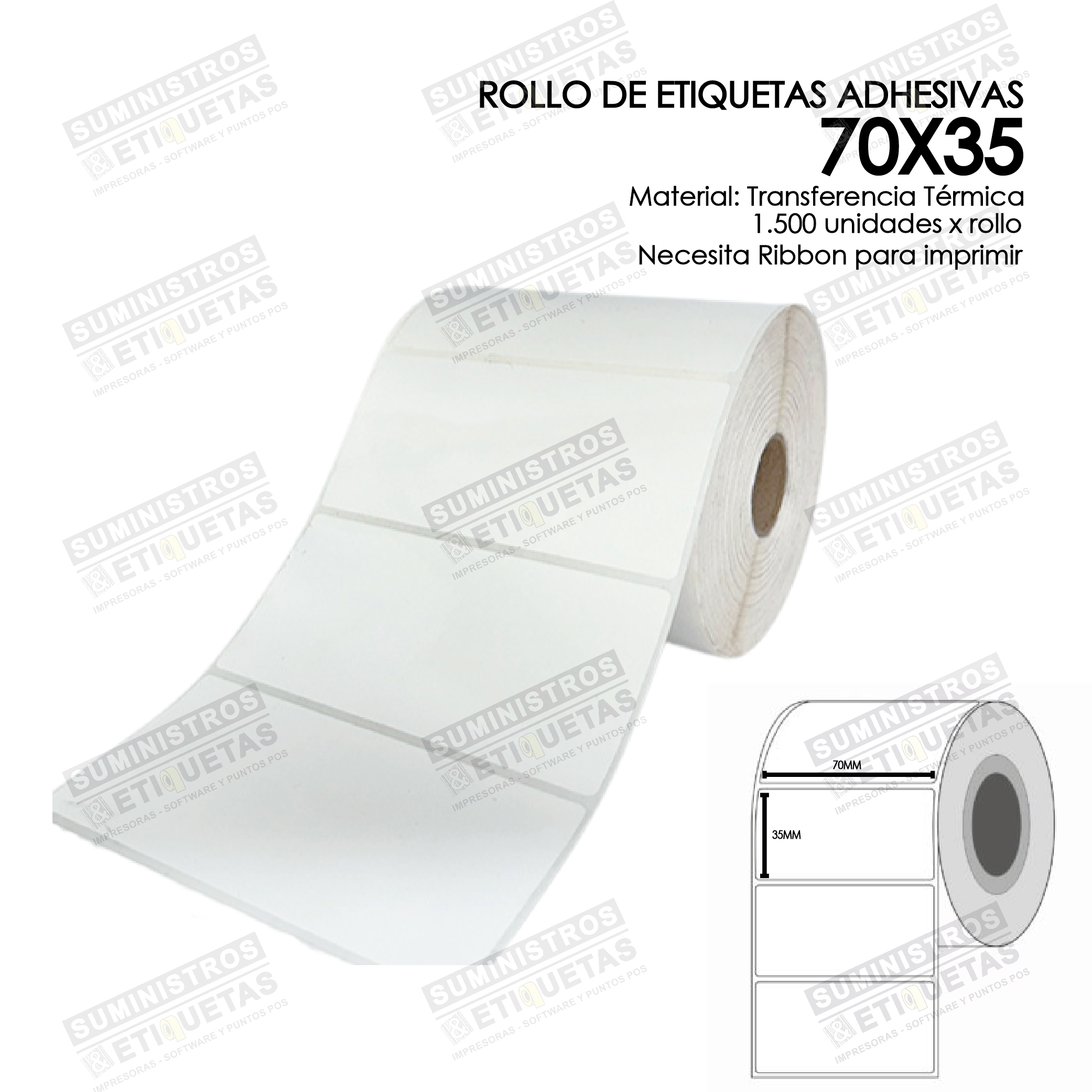 Rollo Etiqueta adhesiva 70X35 Transferencia Térmica