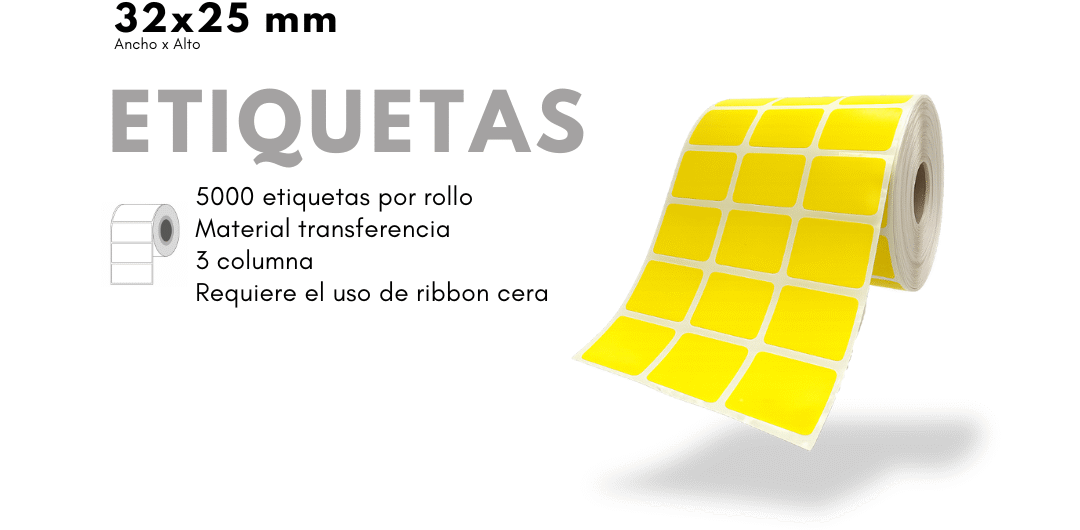 Rollo Etiqueta adhesiva 32X25 Transferencia Termica Amarilla