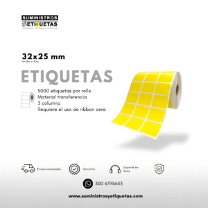Rollo Etiqueta adhesiva 32X25 Transferencia Termica Amarilla