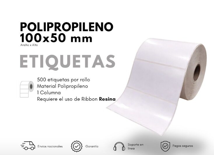 Rollo Etiqueta adhesiva 100X50 Polipropileno Brillante