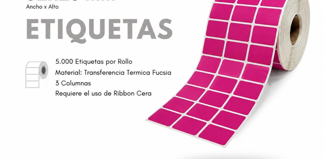 Rollo Etiqueta adhesiva 32X25 Transferencia Termica Fucsia