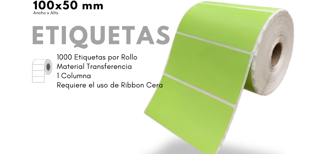 Rollo de Etiquetas Adhesivas 100x50mm – Verde (TT) 1.000 Unidades