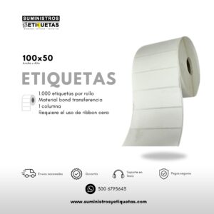 Rollo de etiquetas adhesivas 100x50 Transferencia (TT) Verde Menta