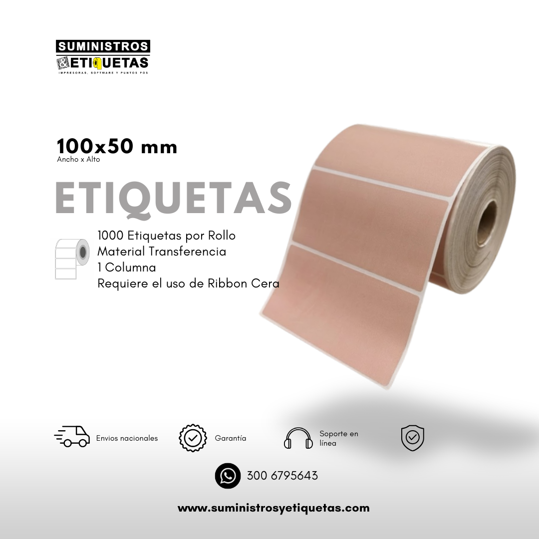 Rollo de Etiquetas Adhesivas 100x50mm – Rosa Claro (TT)