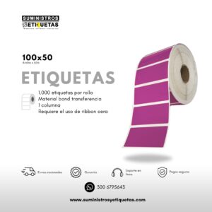 Rollo de etiquetas adhesivas 100x50 Transferencia (TT) Fucsia