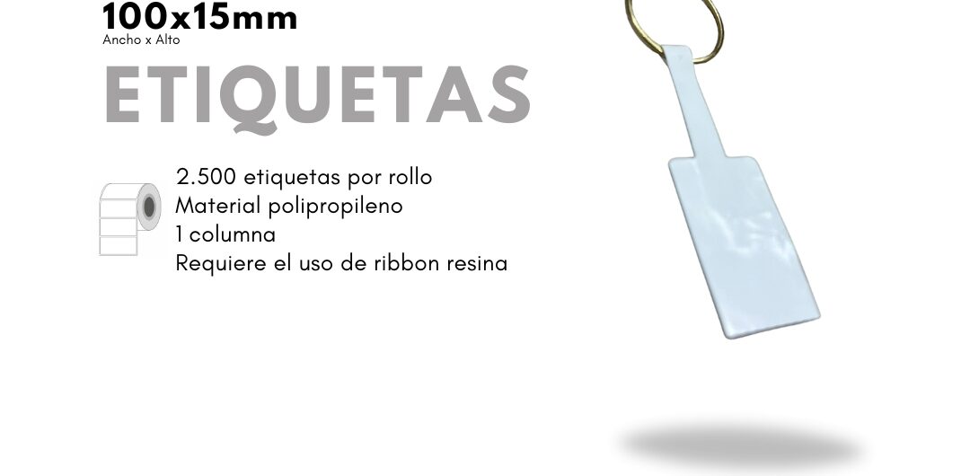 Rollo de 2500 etiquetas joyeria 100x15 cola de raton polipropileno brillante ppbb