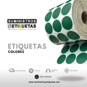 Rollo Etiqueta Adhesiva Circular 25x25 Transferencia Térmica Verde