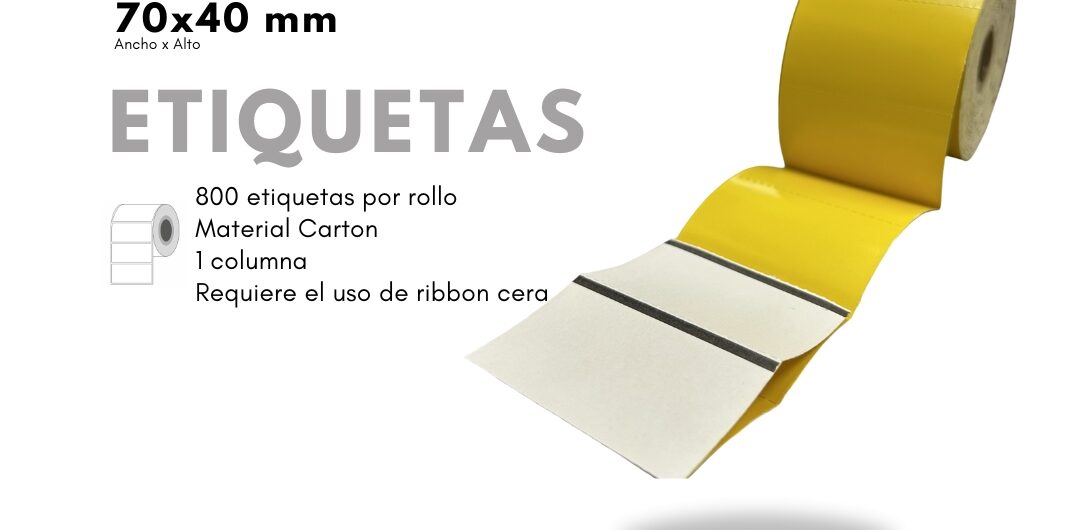 Rollo de 800 etiquetas de carton amarillo 70x40 para gondolas y estanterias