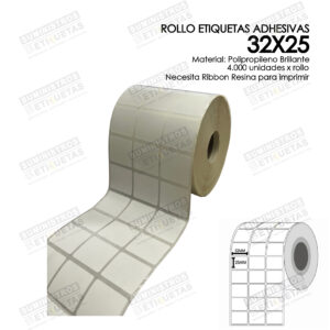 Rollo Etiqueta Adhesiva 32x25 Polipropileno Brillante