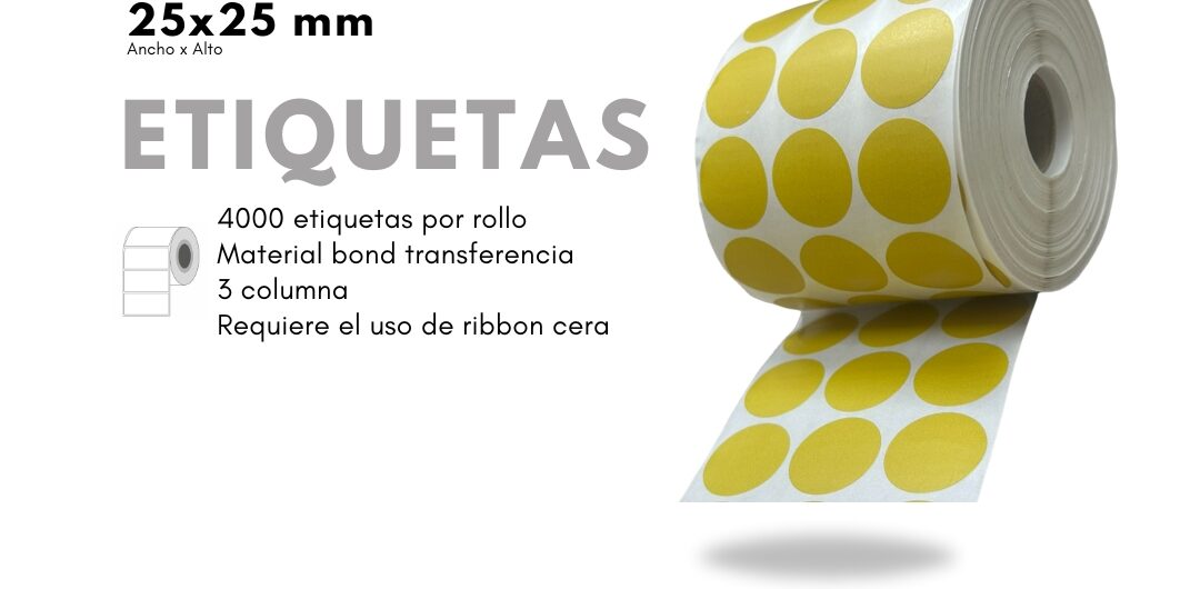 Rollo de Etiquetas Adhesivas Circulares 25x25mm – Dorado (TT)