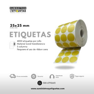 Rollo Etiqueta Adhesiva Circular 25x25 Transferencia Térmica Dorado