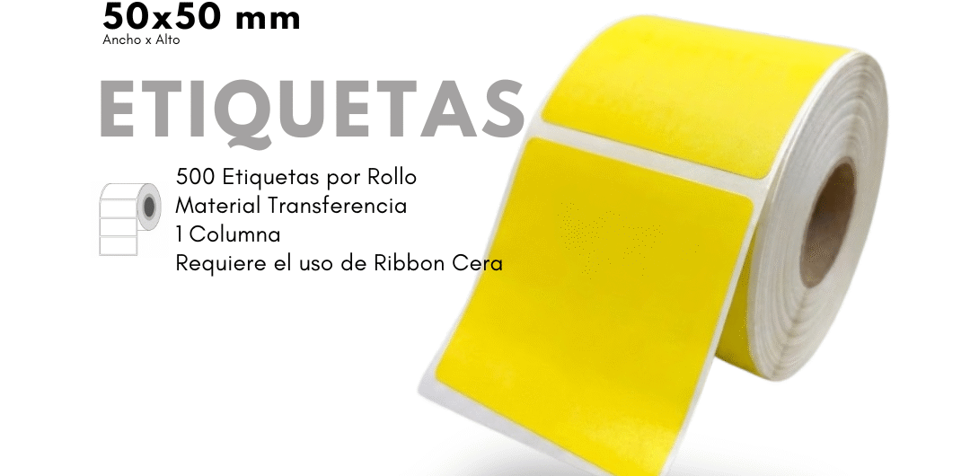 Rollo de Etiquetas Adhesivas Amarillas 50x50mm – Transferencia Térmica