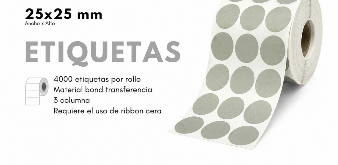 Rollo de Etiquetas Adhesivas Circulares 25x25mm – Gris (TT)