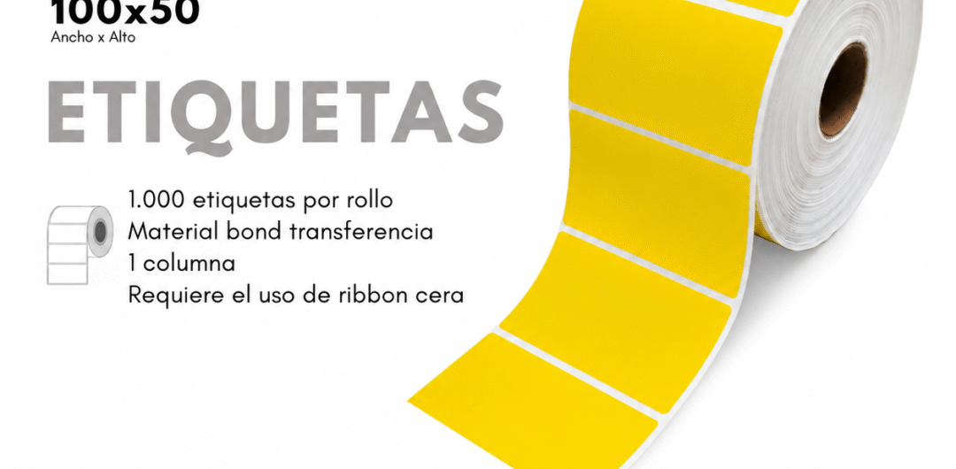 Rollo de Etiquetas Adhesivas Amarillas 100x50mm – Transferencia Térmica