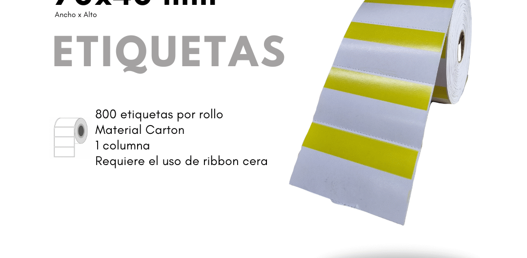 Rollo de Etiquetas de Cartón para Góndolas 70x40mm – Amarillo con Blanco (TT)