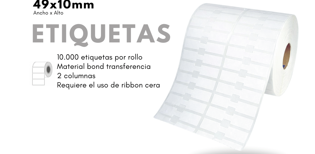 Rollo de Etiquetas para Joyería Tipo Mariposa 49x10mm – Transferencia Térmica (TT)