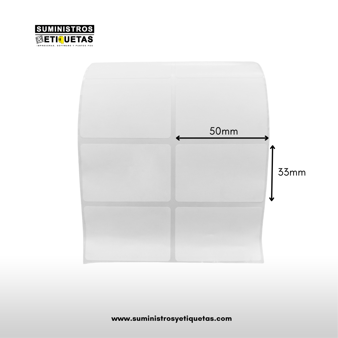 Rollo de Etiquetas Adhesivas 50x33 mm – Transferencia Térmica (Blanca) - Imagen 2